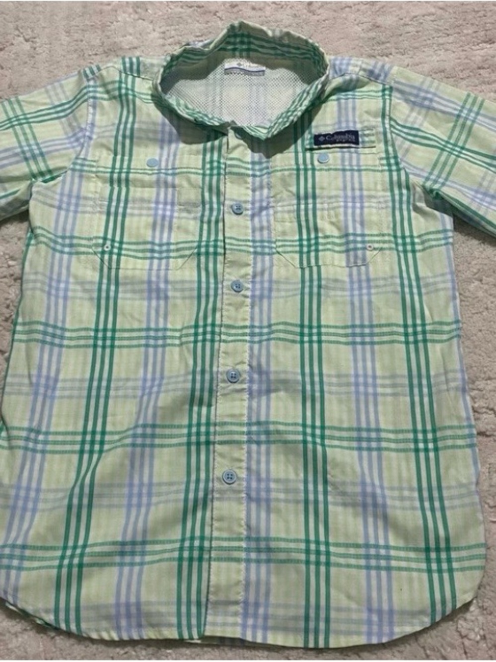Columbia Boys' Green Plaid Button-Up Shirt Large 14/16